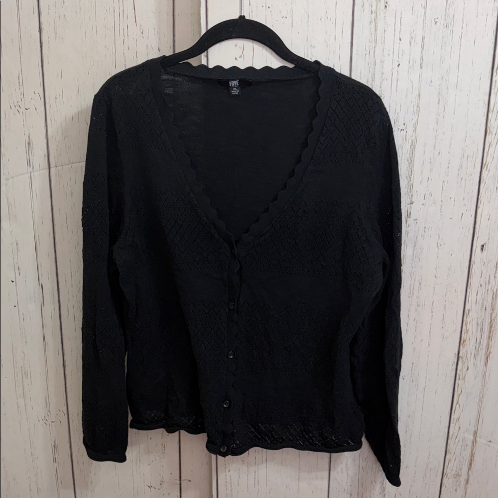 Frye Black Scalloped V-Neck Cardigan